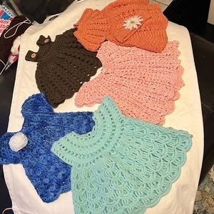 Handmade Crochet Kids Dress Set - Blue, Pink, Orange, Brown, Green